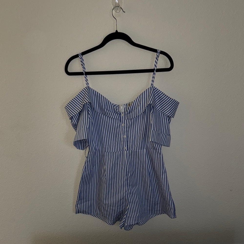 Blue and White Striped Romper